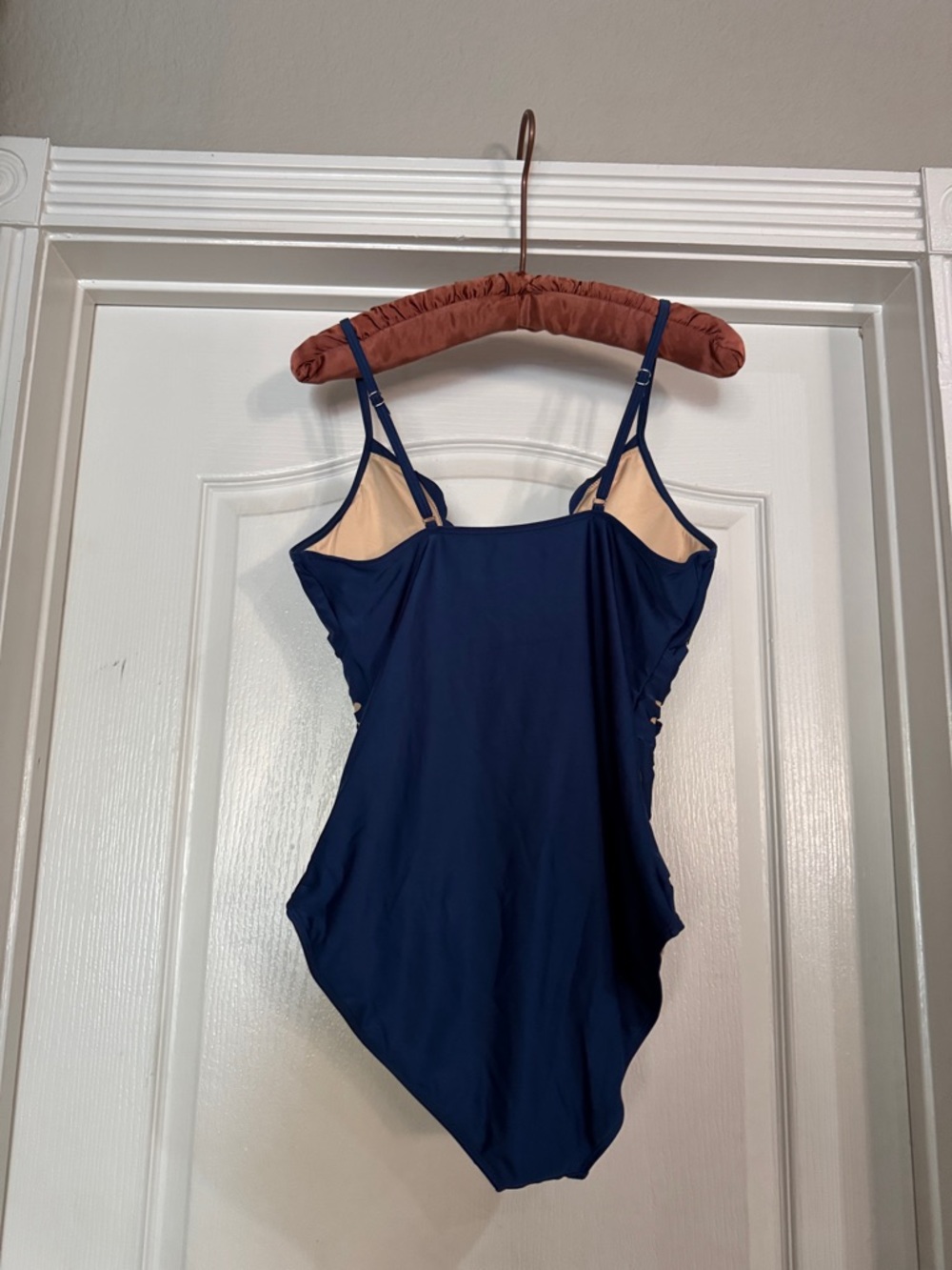 Flaxmaker One Piece Petal Hollow V Neck Swimsuit and Skirt Blue XL NWT - Picture 9 of 11